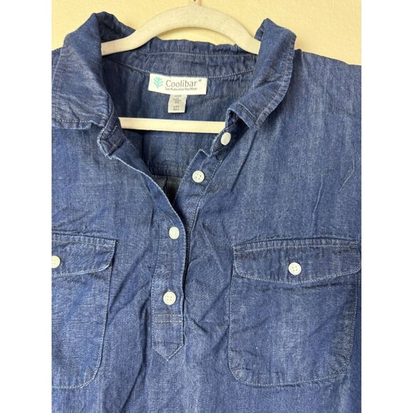 Coolibar Long Sleeve Chambray Denim Tunic Top Women Plus size 3X UPF 50+ Blue - Picture 8 of 16